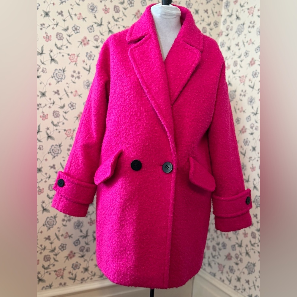 Worthington Hot Pink Bouclé Oversized Coat